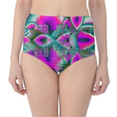 Crystal Flower Garden, Abstract Teal Violet High-waist Bikini Bottoms by DianeClancy