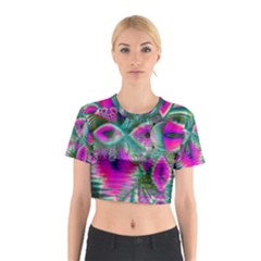 Crystal Flower Garden, Abstract Teal Violet Cotton Crop Top by DianeClancy