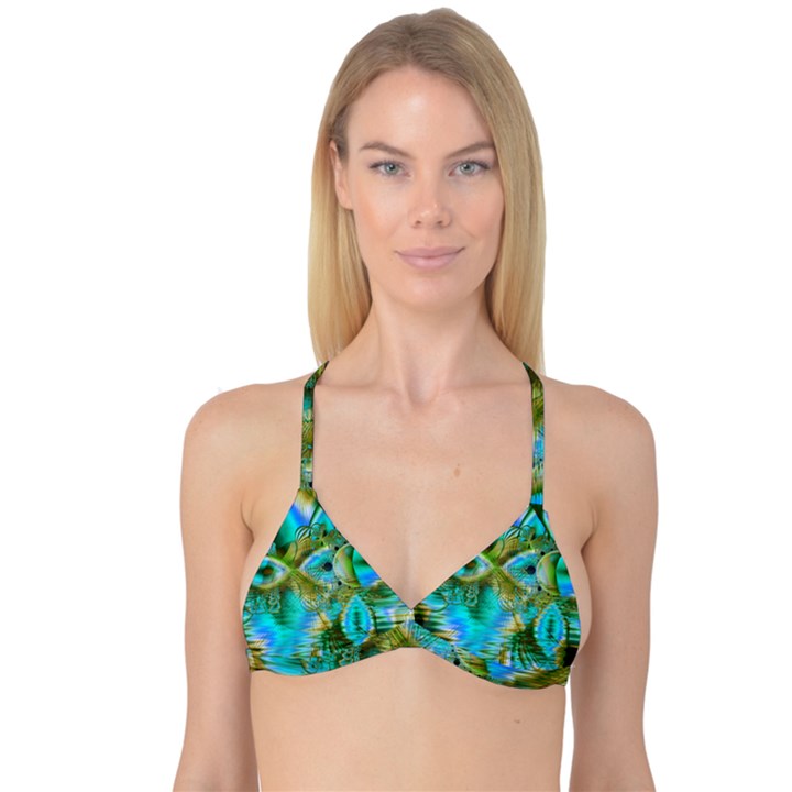 Crystal Gold Peacock, Abstract Mystical Lake Reversible Tri Bikini Top