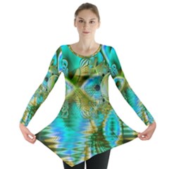 Crystal Gold Peacock, Abstract Mystical Lake Long Sleeve Tunic  by DianeClancy