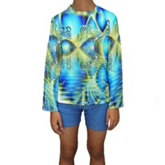 Crystal Lime Turquoise Heart Of Love, Abstract Kid s Long Sleeve Swimwear by DianeClancy