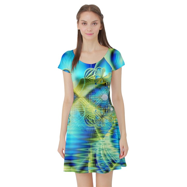 Crystal Lime Turquoise Heart Of Love, Abstract Short Sleeve Skater Dress