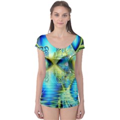 Crystal Lime Turquoise Heart Of Love, Abstract Boyleg Leotard (ladies) by DianeClancy