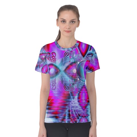 Crystal Northern Lights Palace, Abstract Ice  Women s Cotton Tee by DianeClancy