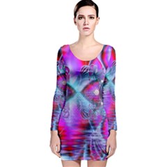 Crystal Northern Lights Palace, Abstract Ice  Long Sleeve Bodycon Dress by DianeClancy