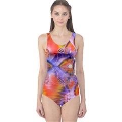 Crystal Star Dance, Abstract Purple Orange One Piece Swimsuit by DianeClancy