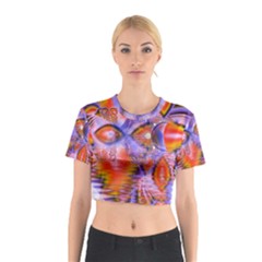 Crystal Star Dance, Abstract Purple Orange Cotton Crop Top by DianeClancy