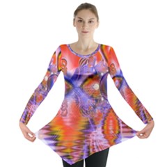 Crystal Star Dance, Abstract Purple Orange Long Sleeve Tunic  by DianeClancy