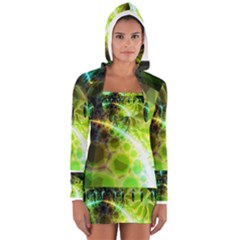 Dawn Of Time, Abstract Lime & Gold Emerge Women s Long Sleeve Hooded T-shirt by DianeClancy