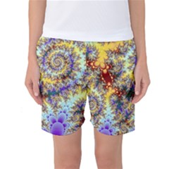 Desert Winds, Abstract Gold Purple Cactus  Women s Basketball Shorts by DianeClancy