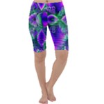 Evening Crystal Primrose, Abstract Night Flowers Cropped Leggings