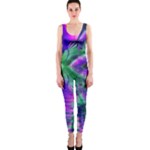 Evening Crystal Primrose, Abstract Night Flowers OnePiece Catsuit