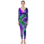 Evening Crystal Primrose, Abstract Night Flowers Long Sleeve Catsuit