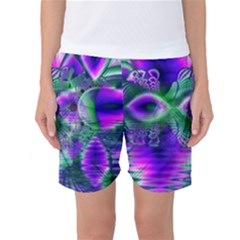 Evening Crystal Primrose, Abstract Night Flowers Women s Basketball Shorts