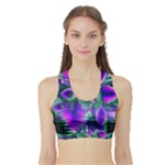 Evening Crystal Primrose, Abstract Night Flowers Women s Sports Bra with Border