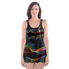 Fluted Cosmic Rafluted Cosmic Rainbow, Abstract Winds Skater Dress Swimsuit by DianeClancy