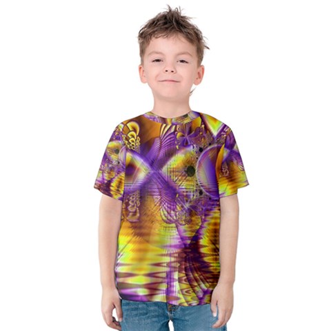 Golden Violet Crystal Palace, Abstract Cosmic Explosion Kid s Cotton Tee by DianeClancy