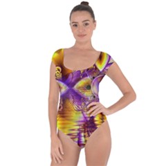 Golden Violet Crystal Palace, Abstract Cosmic Explosion Short Sleeve Leotard (ladies) by DianeClancy