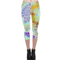 Golden Violet Sea Shells, Abstract Ocean Capri Leggings  by DianeClancy