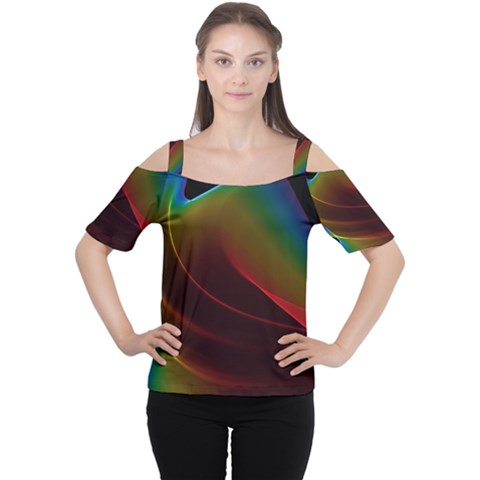 Liquid Rainbow, Abstract Wave Of Cosmic Energy  Women s Cutout Shoulder Tee by DianeClancy