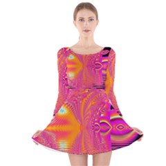 Magenta Boardwalk Carnival, Abstract Ocean Shimmer Long Sleeve Velvet Skater Dress