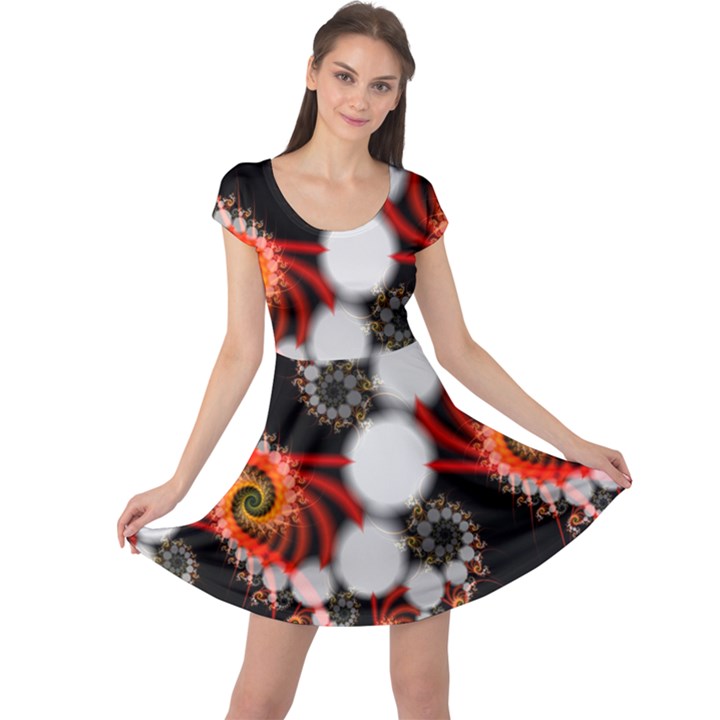 Mysterious Dance In Orange, Gold, White In Joy Cap Sleeve Dresses