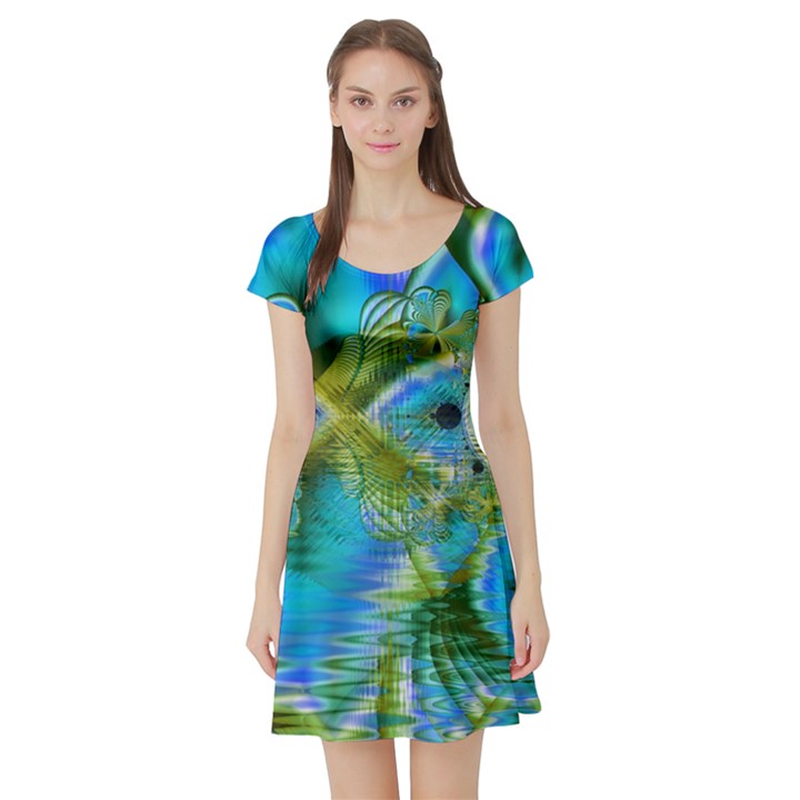 Mystical Spring, Abstract Crystal Renewal Short Sleeve Skater Dress