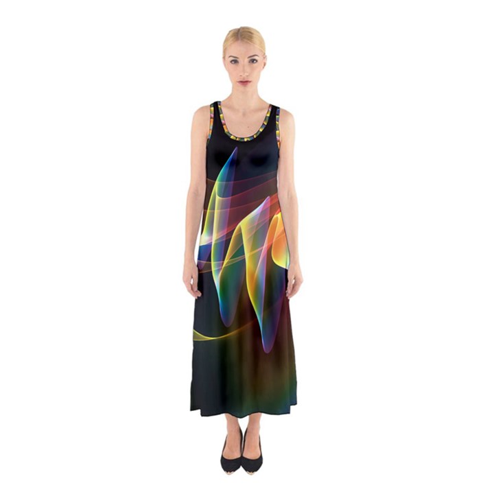 Northern Lights, Abstract Rainbow Aurora Full Print Maxi Dress