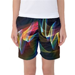 Northern Lights, Abstract Rainbow Aurora Women s Basketball Shorts by DianeClancy