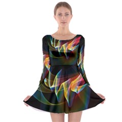 Northern Lights, Abstract Rainbow Aurora Long Sleeve Skater Dress by DianeClancy
