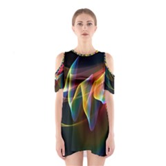 Northern Lights, Abstract Rainbow Aurora Cutout Shoulder Dress by DianeClancy