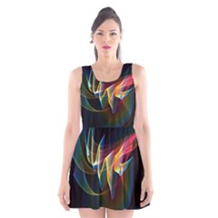 Northern Lights, Abstract Rainbow Aurora Scoop Neck Skater Dress by DianeClancy