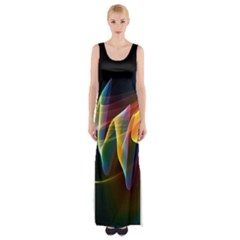 Northern Lights, Abstract Rainbow Aurora Maxi Thigh Split Dress by DianeClancy