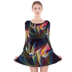 Northern Lights, Abstract Rainbow Aurora Long Sleeve Velvet Skater Dress by DianeClancy