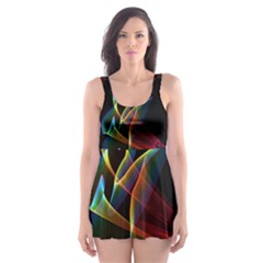 Peacock Symphony, Abstract Rainbow Music Skater Dress Swimsuit by DianeClancy