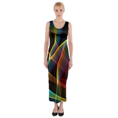 Peacock Symphony, Abstract Rainbow Music Fitted Maxi Dress by DianeClancy