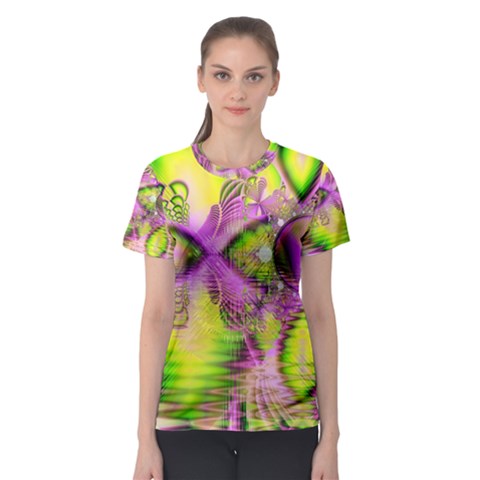 Raspberry Lime Mystical Magical Lake, Abstract  Women s Sport Mesh Tee by DianeClancy