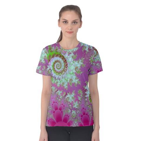 Raspberry Lime Surprise, Abstract Sea Garden  Women s Cotton Tee by DianeClancy