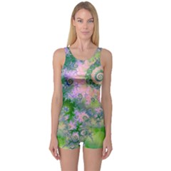 Rose Apple Green Dreams, Abstract Water Garden One Piece Boyleg Swimsuit