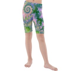 Rose Apple Green Dreams, Abstract Water Garden Kid s Mid Length Swim Shorts by DianeClancy