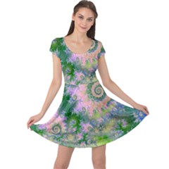 Rose Apple Green Dreams, Abstract Water Garden Cap Sleeve Dresses