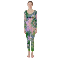 Rose Apple Green Dreams, Abstract Water Garden Long Sleeve Catsuit by DianeClancy