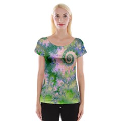 Rose Apple Green Dreams, Abstract Water Garden Women s Cap Sleeve Top