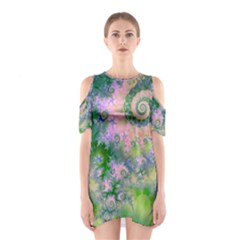 Rose Apple Green Dreams, Abstract Water Garden Cutout Shoulder Dress