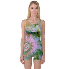 Rose Forest Green, Abstract Swirl Dance One Piece Boyleg Swimsuit by DianeClancy