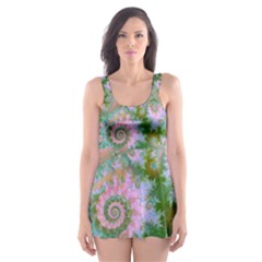 Rose Forest Green, Abstract Swirl Dance Skater Dress Swimsuit by DianeClancy