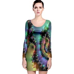 Satin Rainbow, Spiral Curves Through The Cosmos Long Sleeve Velvet Bodycon Dress by DianeClancy