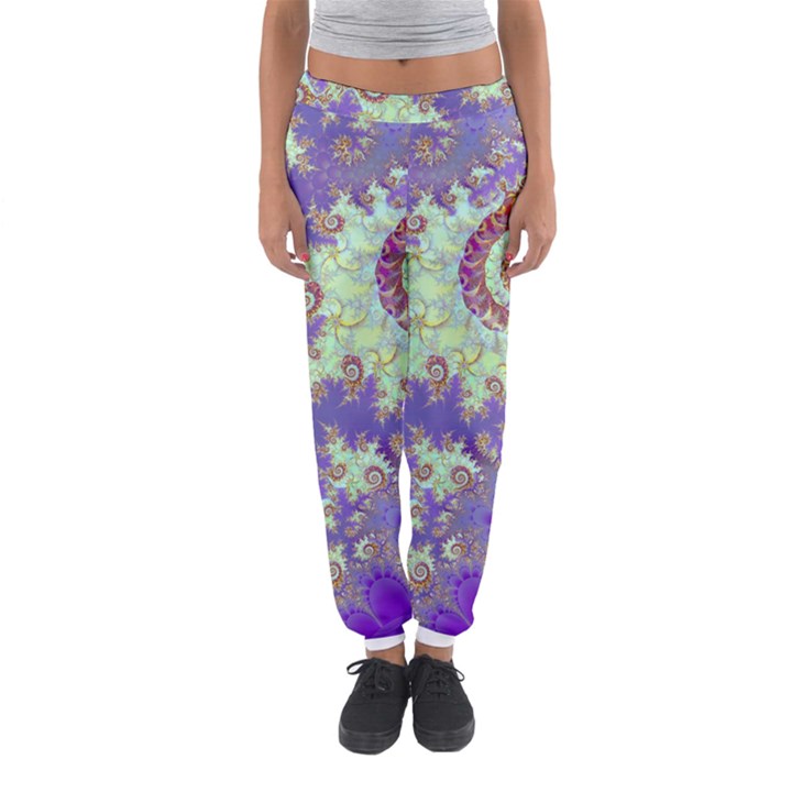 Sea Shell Spiral, Abstract Violet Cyan Stars Women s Jogger Sweatpants