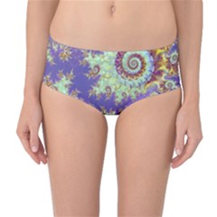 Sea Shell Spiral, Abstract Violet Cyan Stars Mid-waist Bikini Bottoms by DianeClancy