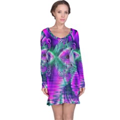  Teal Violet Crystal Palace, Abstract Cosmic Heart Long Sleeve Nightdress by DianeClancy